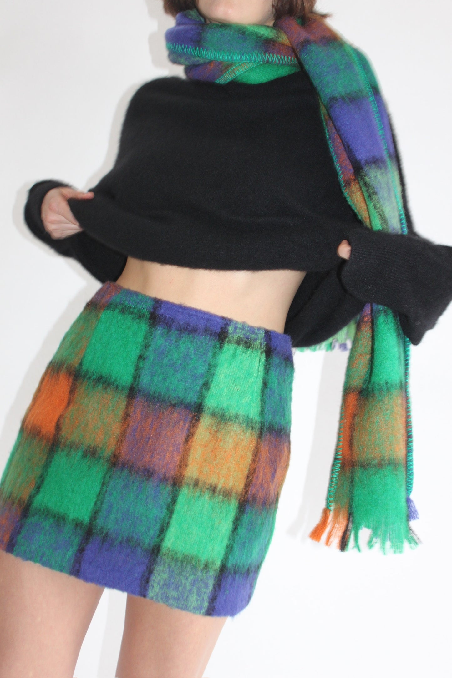 Rare Favorite Vintage Plaid Wool Mini Skirt & Scarf Set