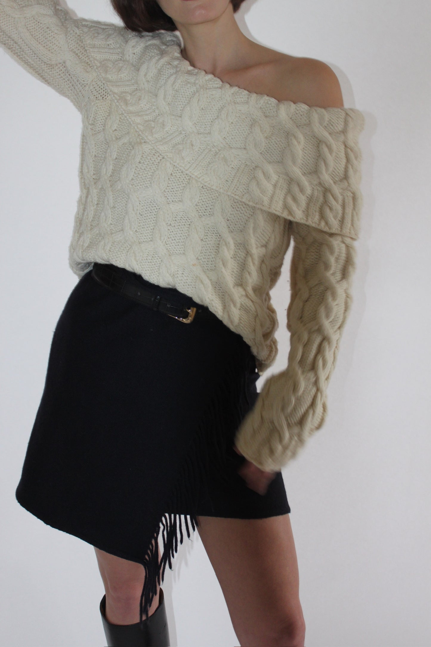 Incredible Vintage Off Shoulder Chunky Knit Sweater