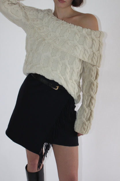 Incredible Vintage Off Shoulder Chunky Knit Sweater