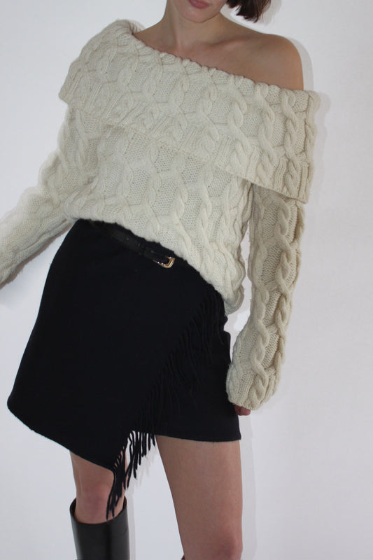 Incredible Vintage Off Shoulder Chunky Knit Sweater