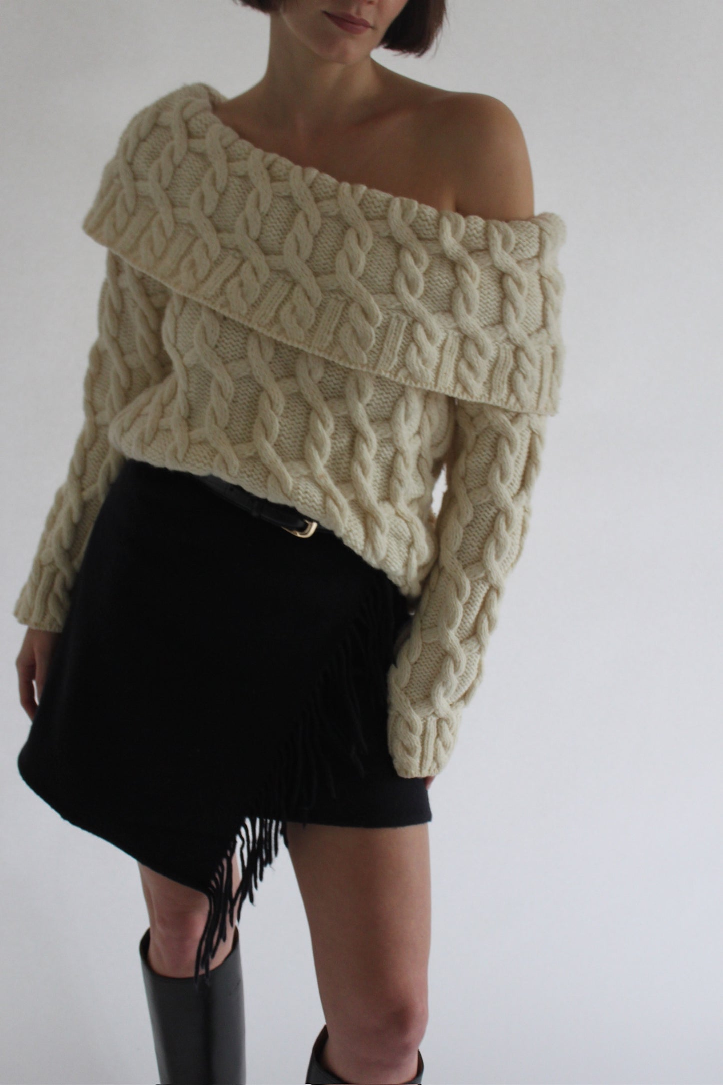 Incredible Vintage Off Shoulder Chunky Knit Sweater