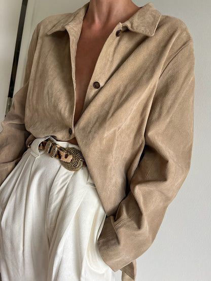 Vintage Taupe Suede Tunic Shirt Jacket