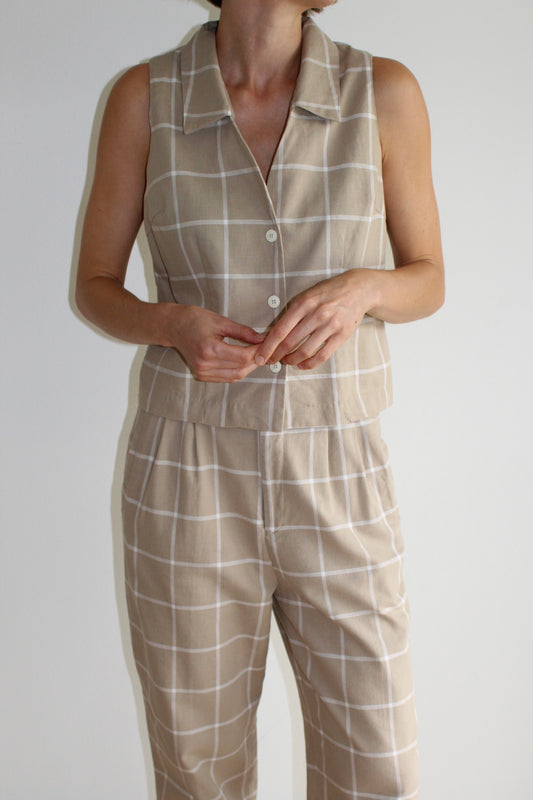 Vintage Windowpane Woven Cotton Pant Set