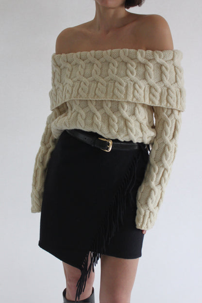 Incredible Vintage Off Shoulder Chunky Knit Sweater