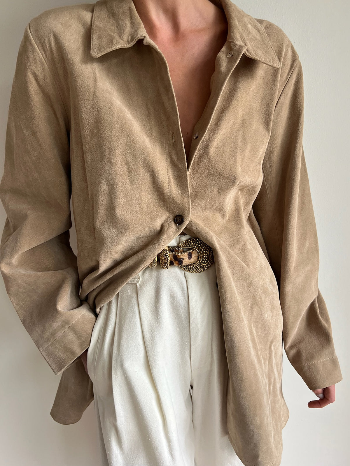 Vintage Taupe Suede Tunic Shirt Jacket