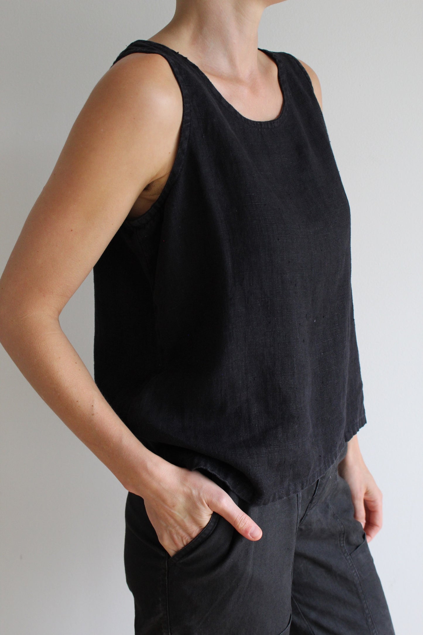 Vintage Faded Black Linen Tank