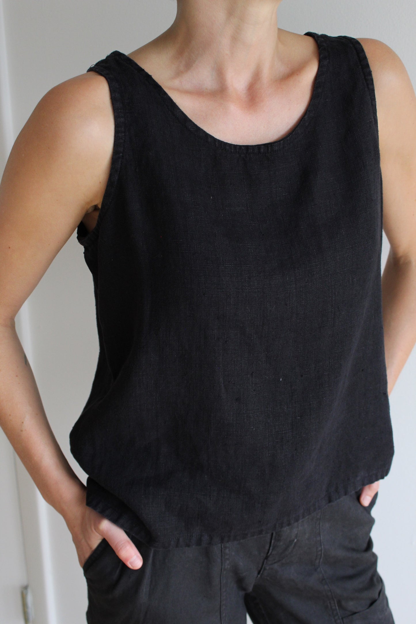 Vintage Faded Black Linen Tank