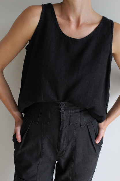 Vintage Faded Black Linen Tank