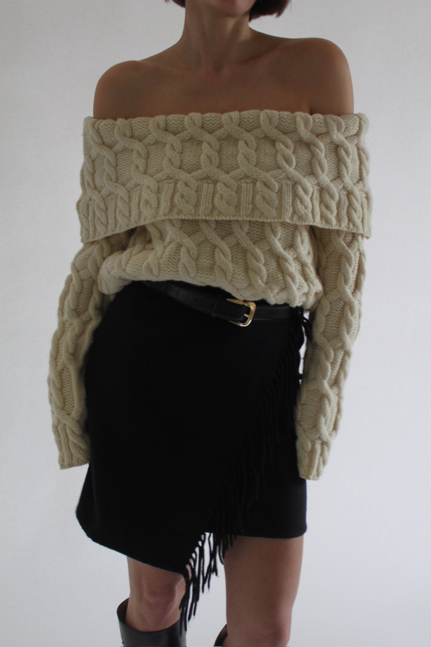 Incredible Vintage Off Shoulder Chunky Knit Sweater