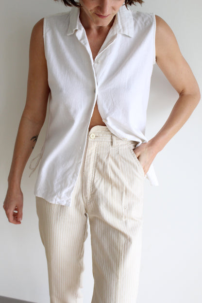 Vintage Cloud White Linen Sleeveless Blouse