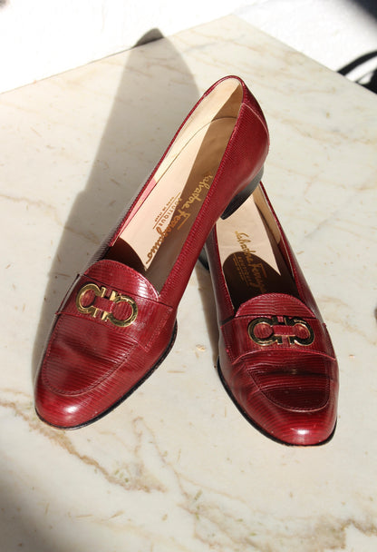 Vintage Salvatore Ferragamo Oxblood Embossed Loafers