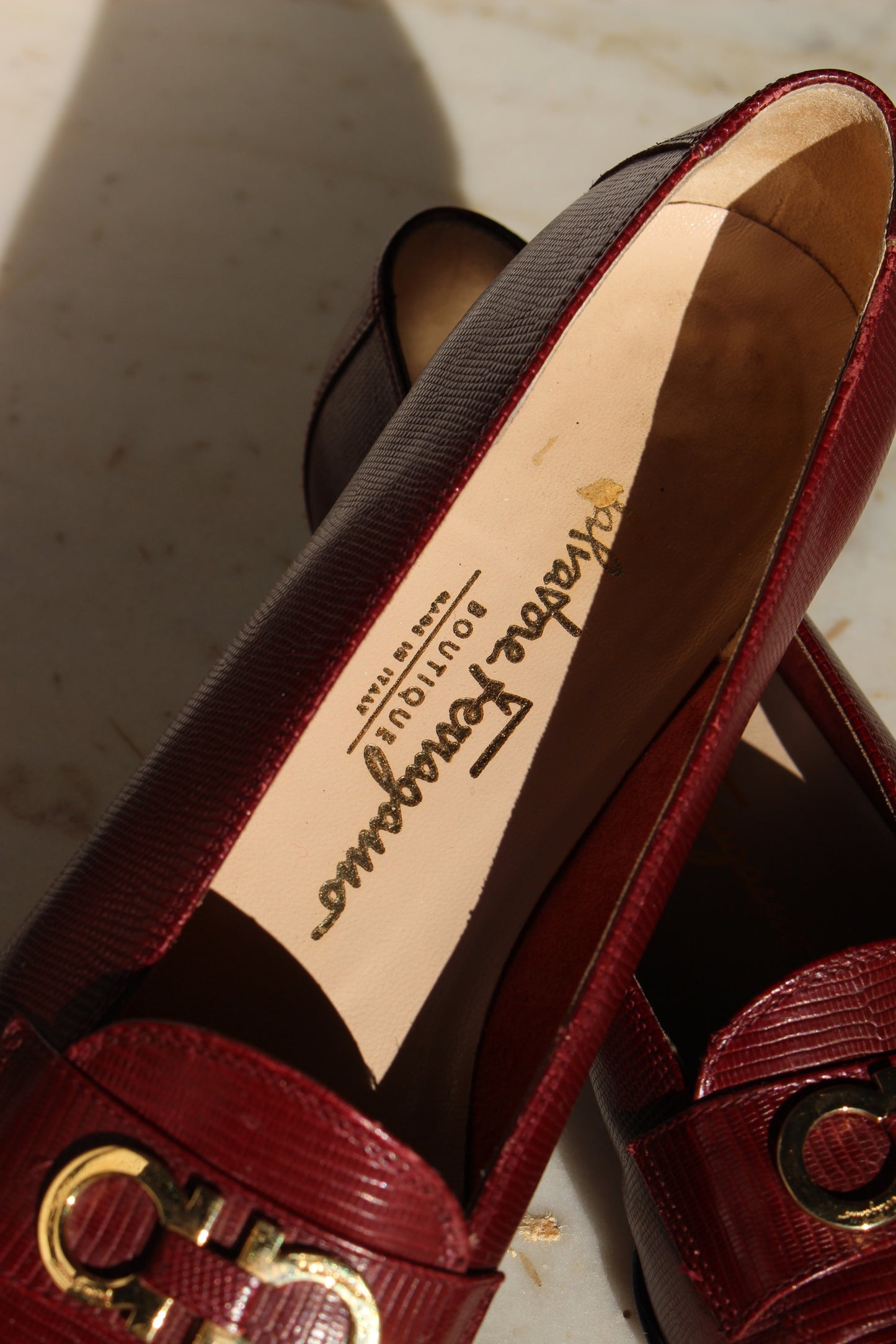 Vintage Salvatore Ferragamo Oxblood Embossed Loafers