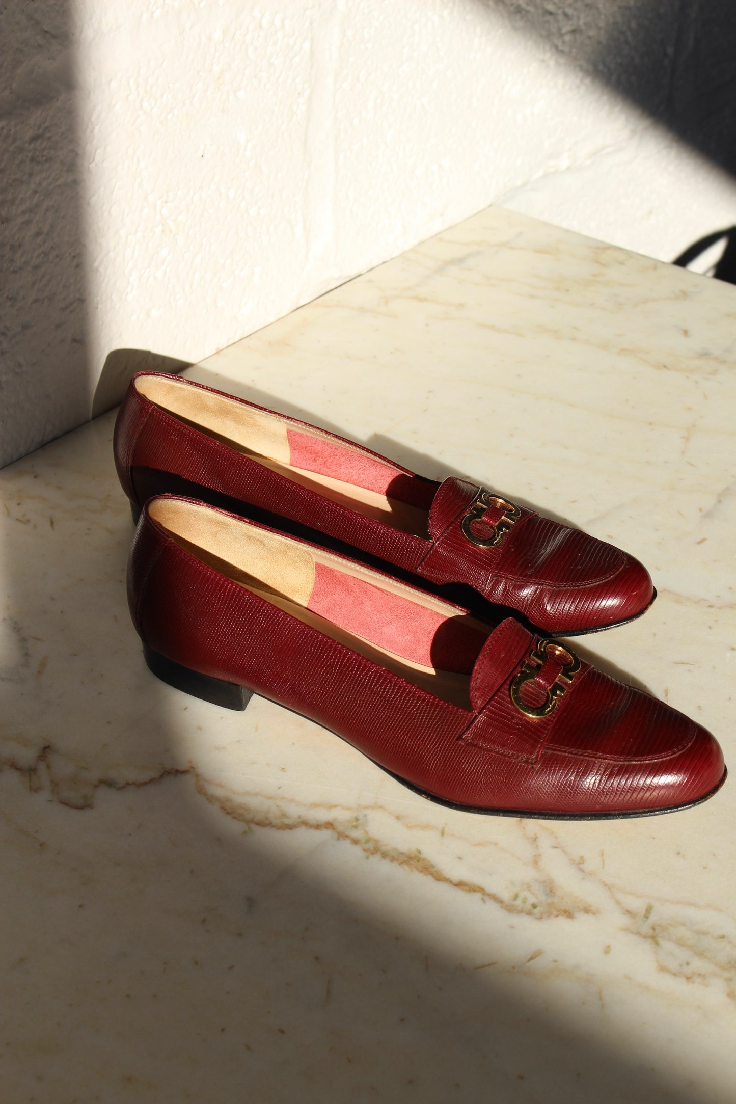 Vintage Salvatore Ferragamo Oxblood Embossed Loafers