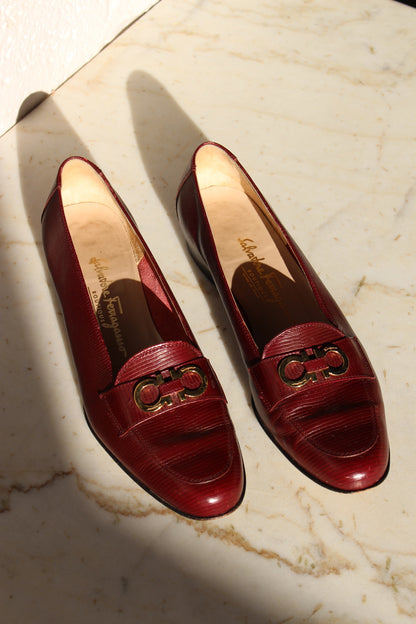 Vintage Salvatore Ferragamo Oxblood Embossed Loafers