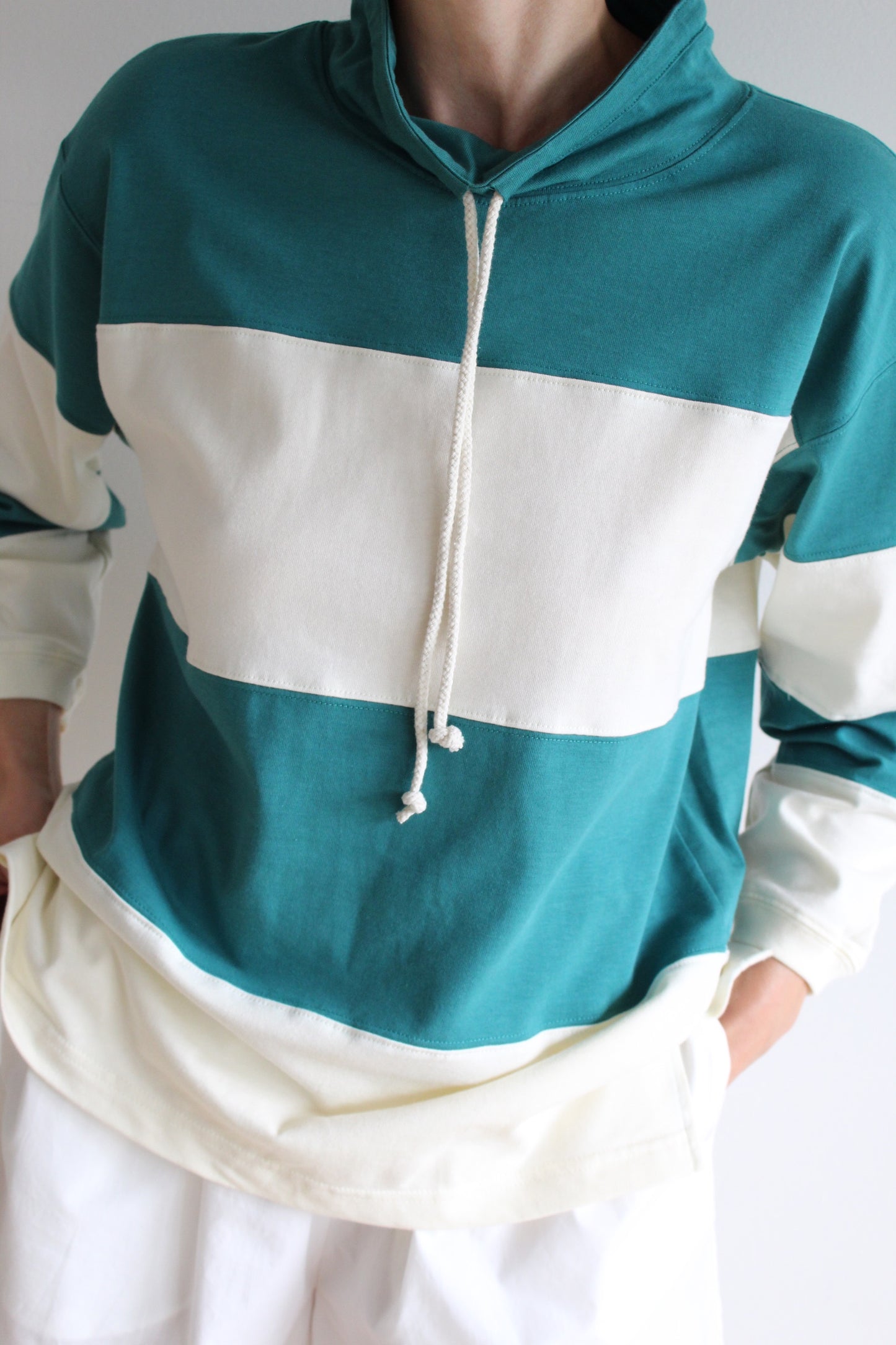 Vintage Sea Green & Cream Wide Striped Popover