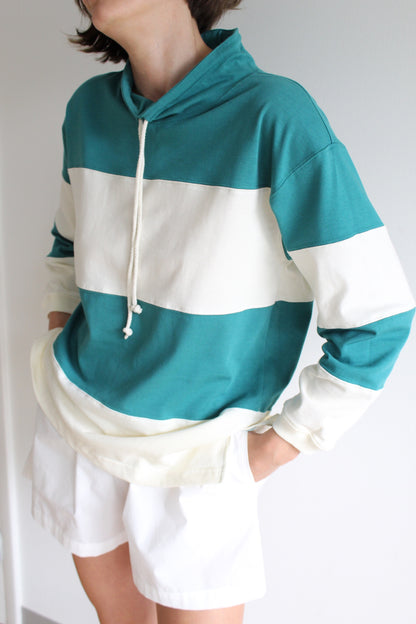 Vintage Sea Green & Cream Wide Striped Popover