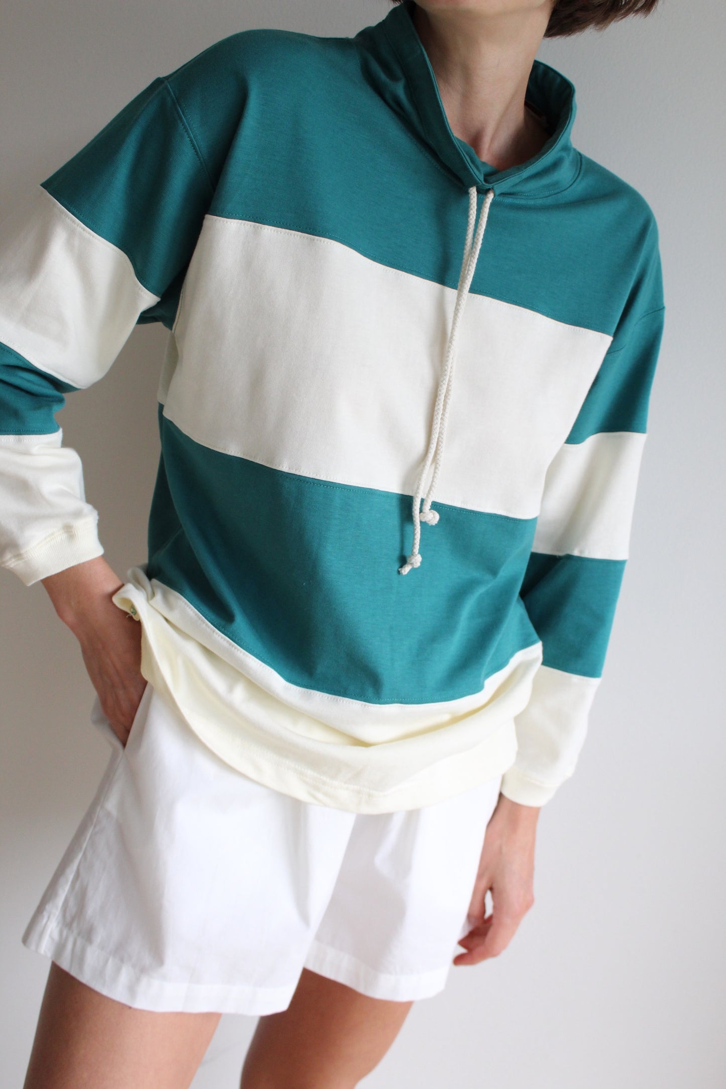 Vintage Sea Green & Cream Wide Striped Popover