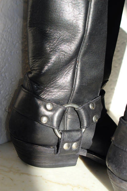 Vintage Ink Black Leather Harness Boot