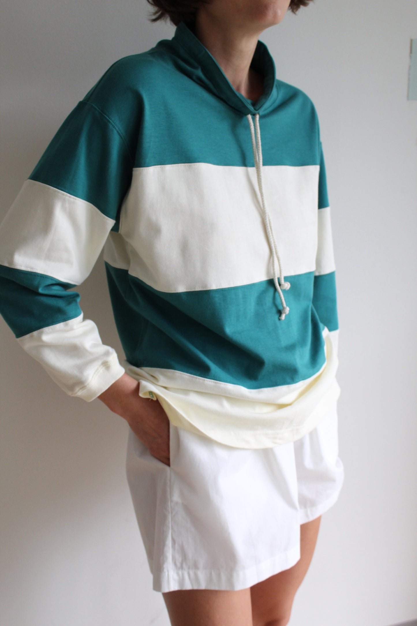 Vintage Sea Green & Cream Wide Striped Popover