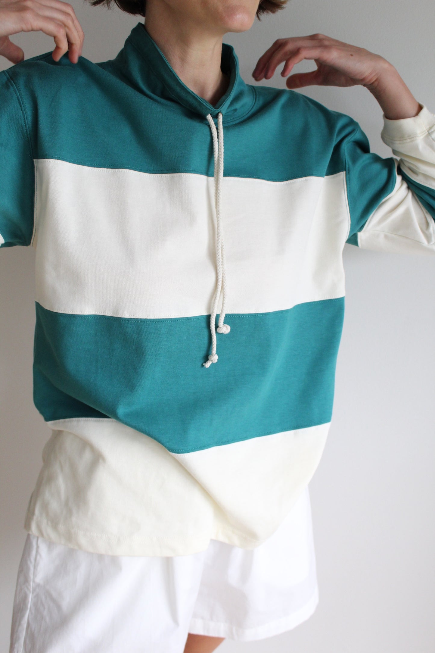 Vintage Sea Green & Cream Wide Striped Popover