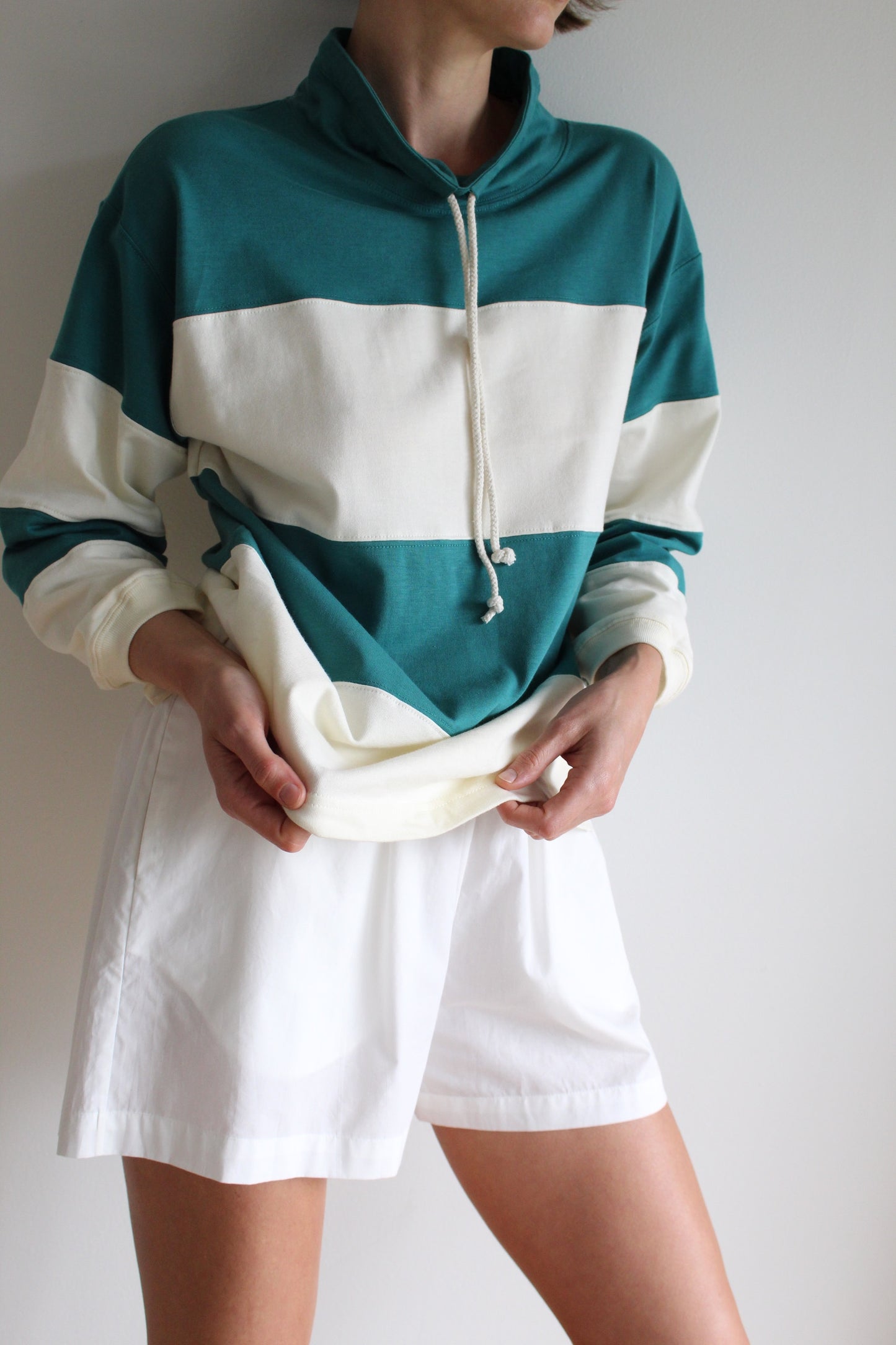 Vintage Sea Green & Cream Wide Striped Popover