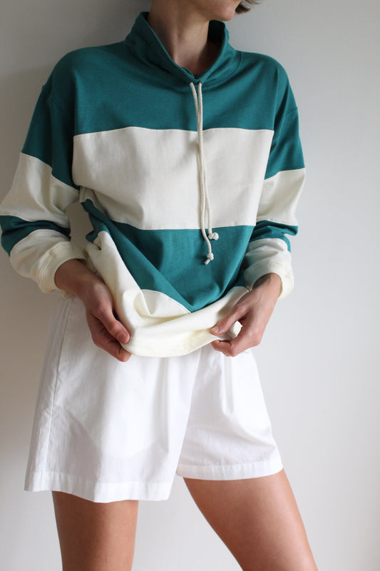 Vintage Sea Green & Cream Wide Striped Popover