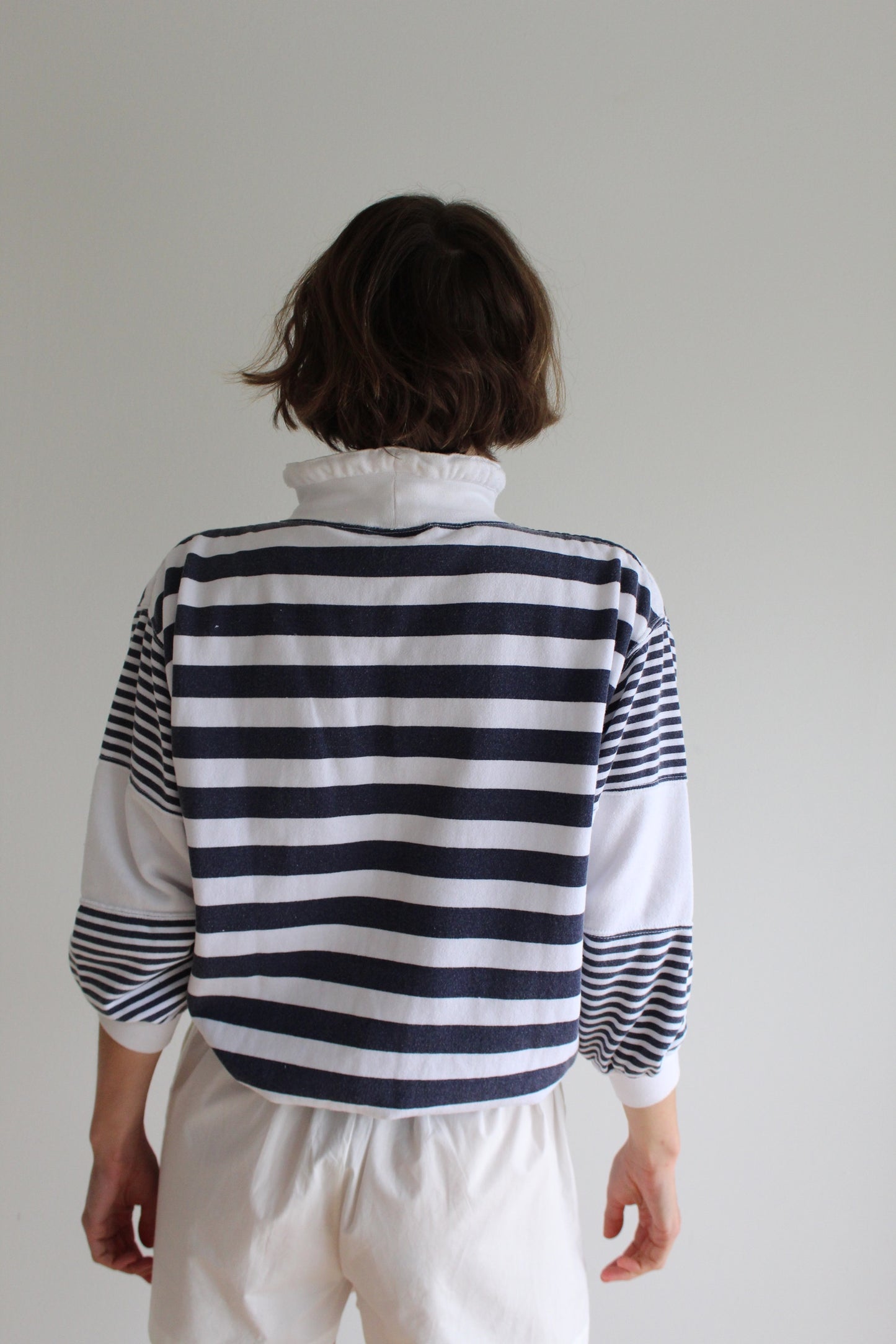 Vintage Navy Striped & Embroidered Popover