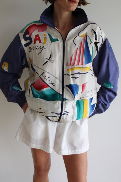 Vintage Oleg Cassini Nautical Silk Bomber