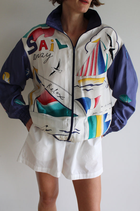 Vintage Oleg Cassini Nautical Silk Bomber