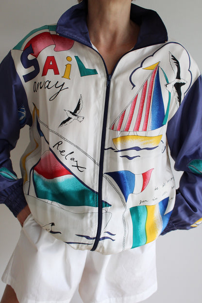 Vintage Oleg Cassini Nautical Silk Bomber