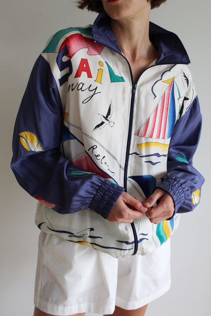 Vintage Oleg Cassini Nautical Silk Bomber
