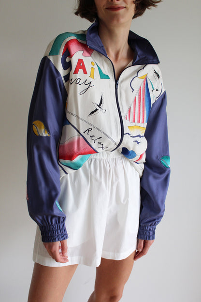 Vintage Oleg Cassini Nautical Silk Bomber