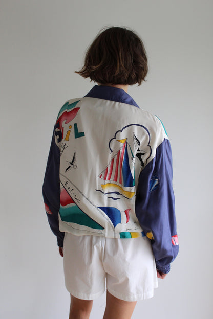 Vintage Oleg Cassini Nautical Silk Bomber