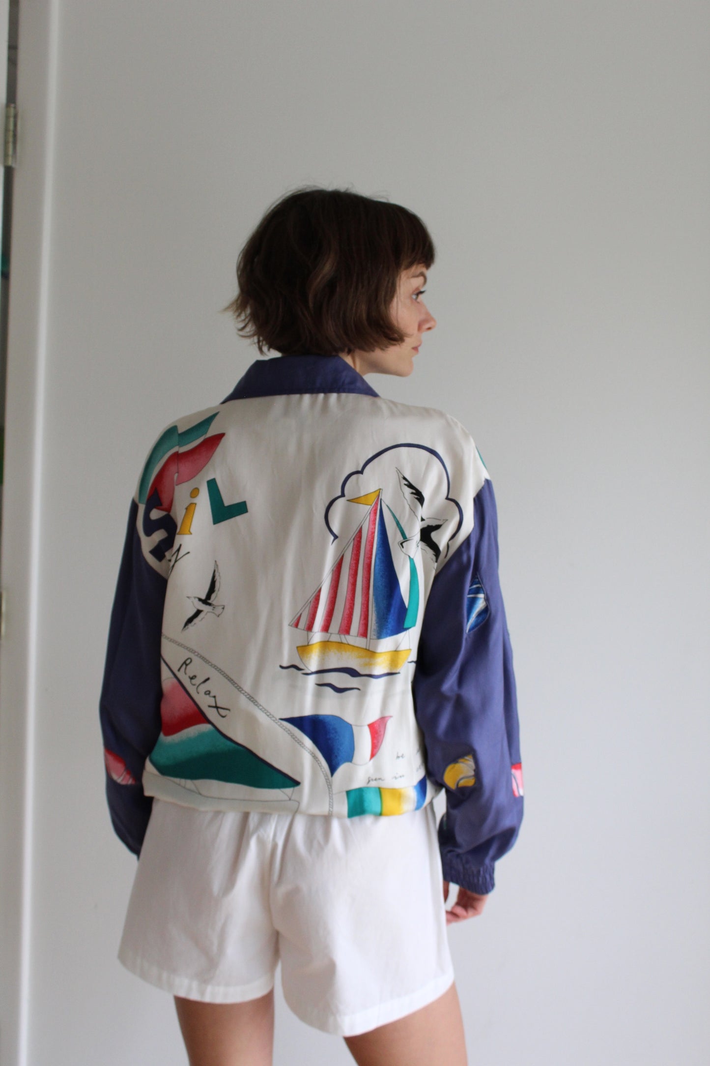 Vintage Oleg Cassini Nautical Silk Bomber