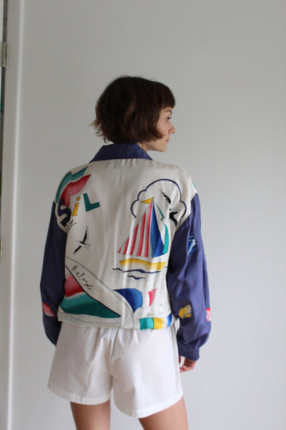 Vintage Oleg Cassini Nautical Silk Bomber