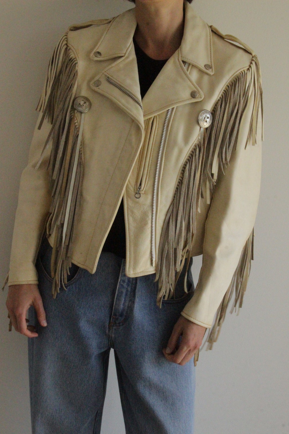Incredible Vintage Cream Fringe Leather Jacket