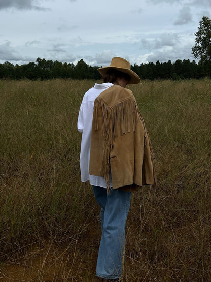 Gorgeous Vintage Sand Fringe Suede Jacket