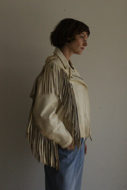 Incredible Vintage Cream Fringe Leather Jacket