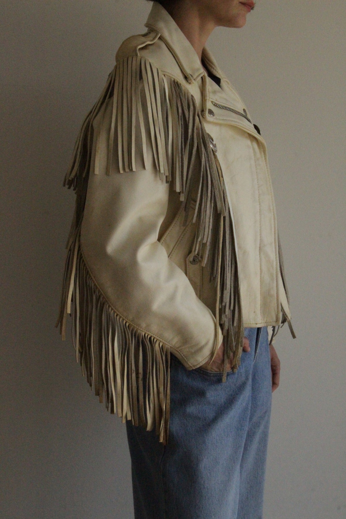 Incredible Vintage Cream Fringe Leather Jacket