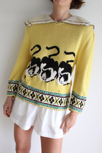 Fun Vintage Cat Trio Collared Knit