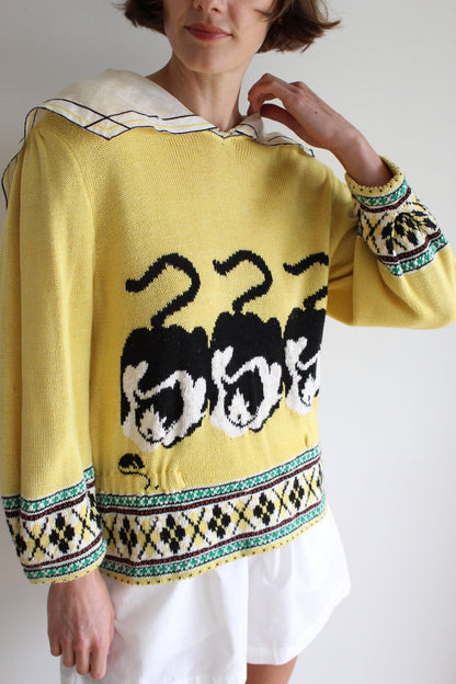 Fun Vintage Cat Trio Collared Knit
