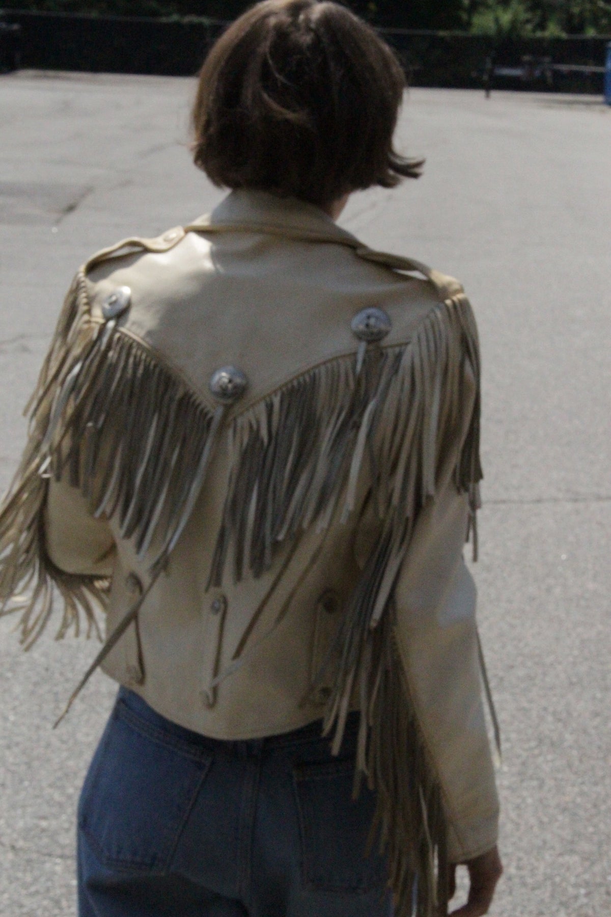 Incredible Vintage Cream Fringe Leather Jacket