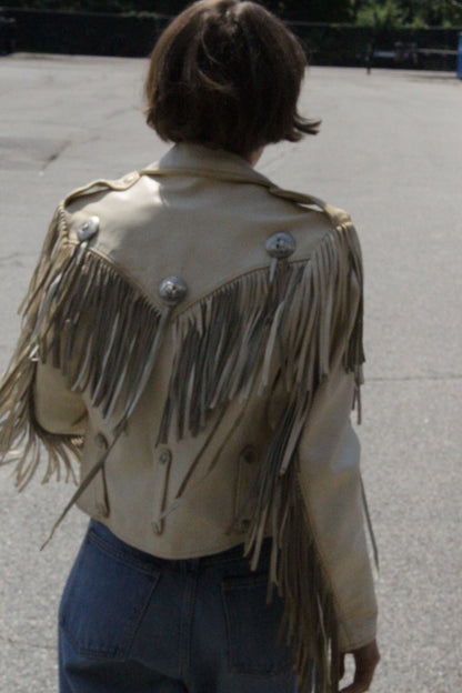 Incredible Vintage Cream Fringe Leather Jacket