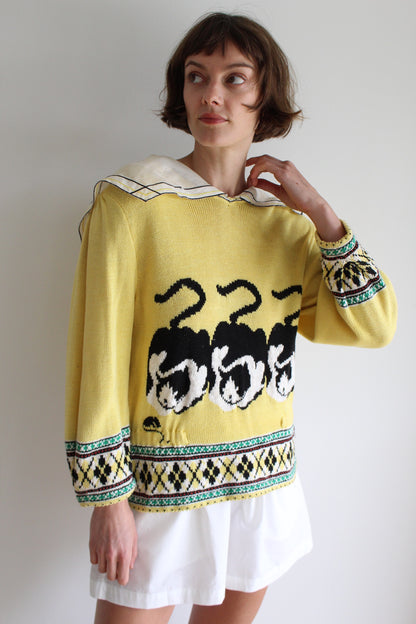 Fun Vintage Cat Trio Collared Knit