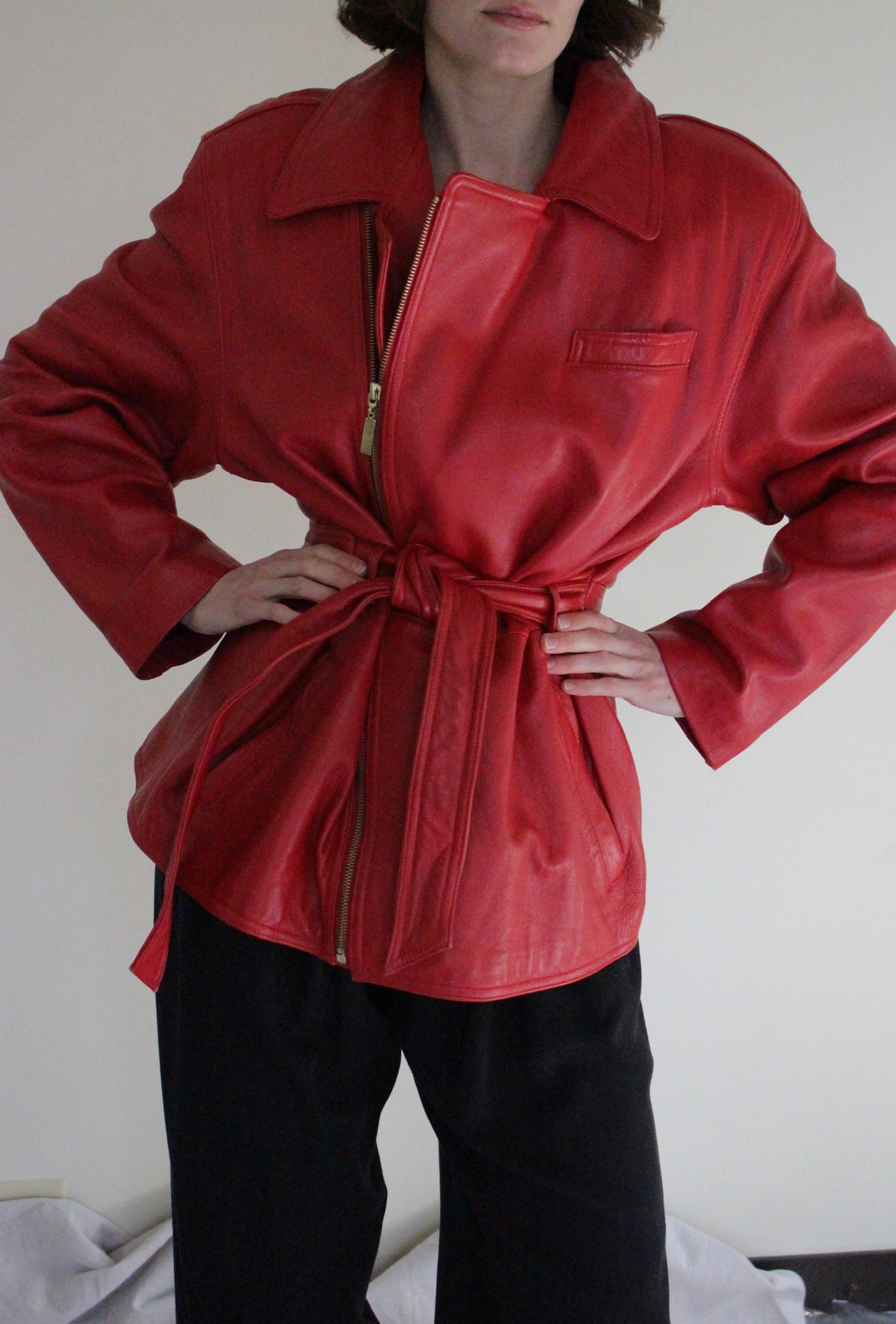 Absolute Favorite Cherry Red Belted Lambskin Jacket