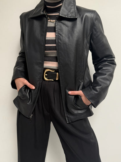 90s Smooth Black Leather Jacket
