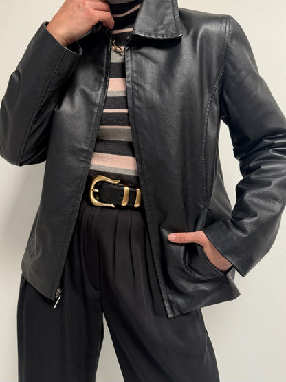 90s Smooth Black Leather Jacket