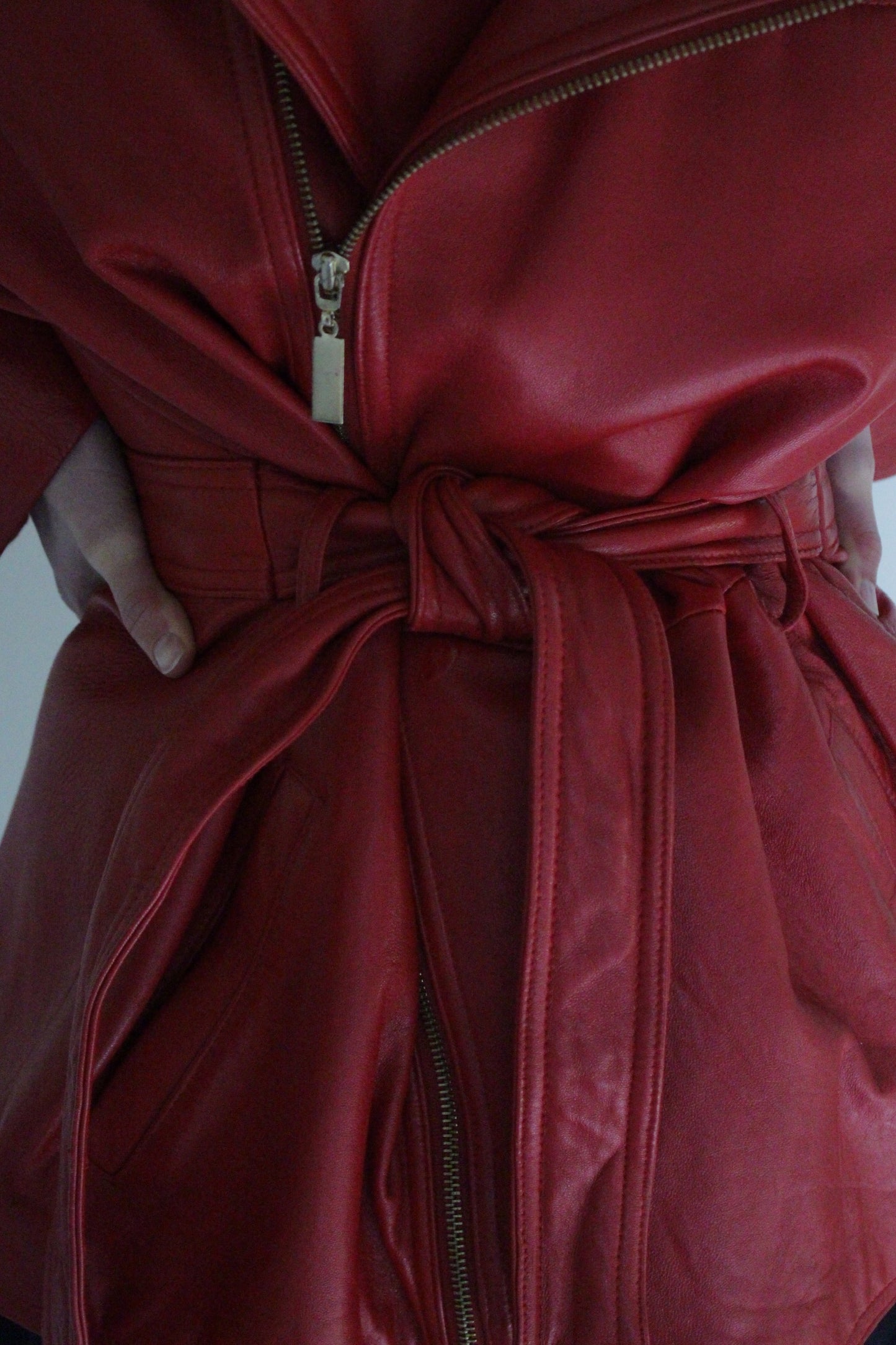 Absolute Favorite Cherry Red Belted Lambskin Jacket