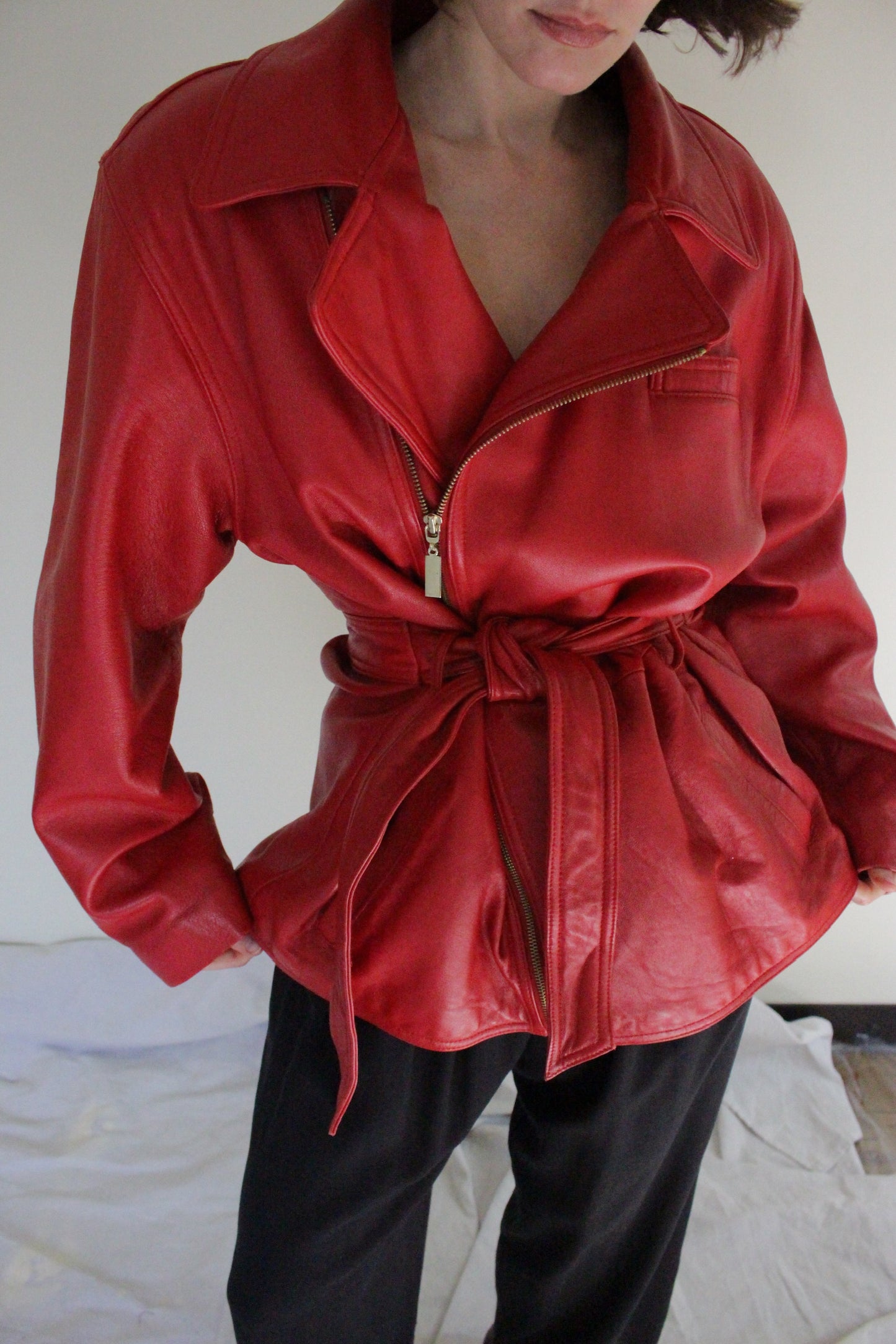 Absolute Favorite Cherry Red Belted Lambskin Jacket