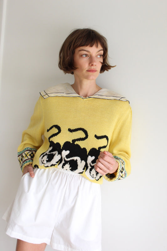 Fun Vintage Cat Trio Collared Knit